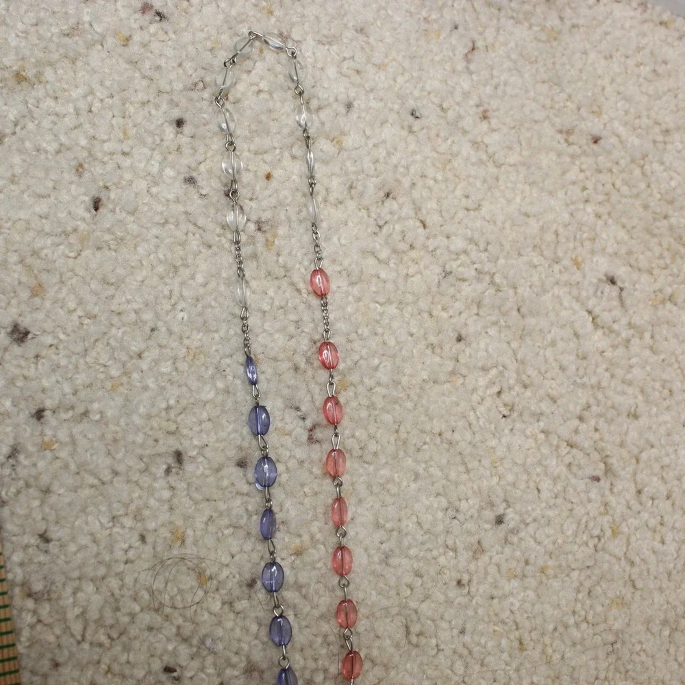 Catholic Rosary Necklace Multicolor Glass Bead Crucifix Virgin Mary Medal 23in